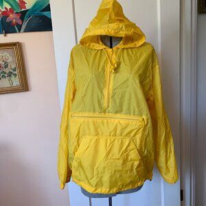 LUNA PIER Mens M Rain Jacket Pull Hoodie Packable Pouch Yellow Nylon Windbreaker